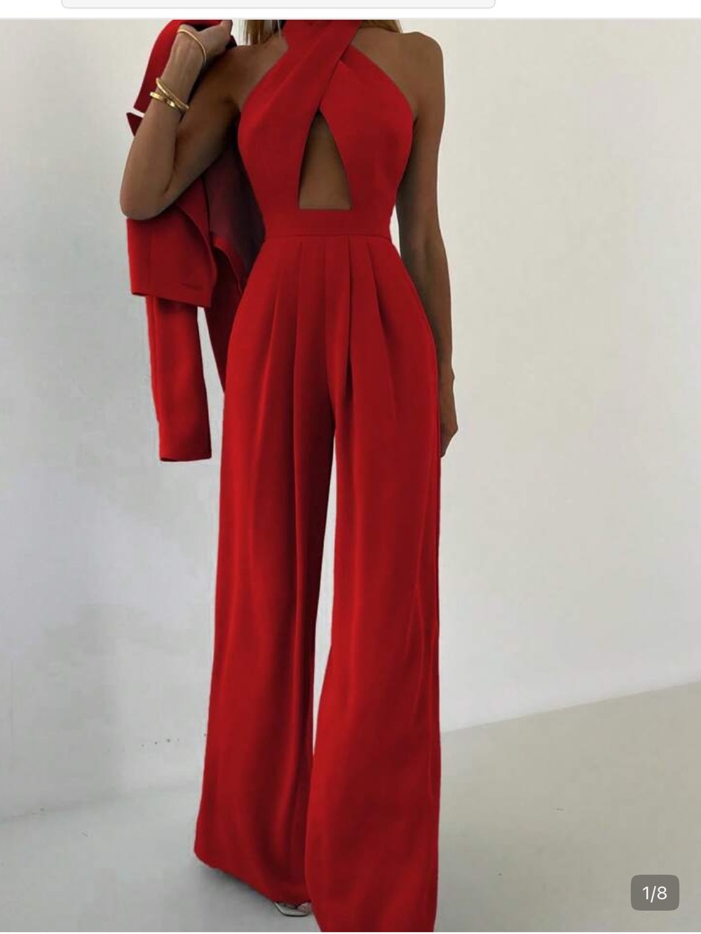 Red Wide-Leg Jumpsuit — Women's Elegant Evening Wear